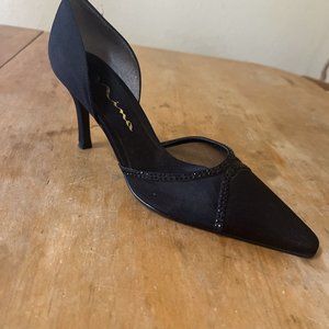 Nina Women's Blythe Size 7.5 Black Mesh Stiletto Glittery Pumps